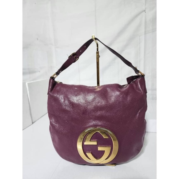 Authentic GUCCI Plum Leather GG Logo Blondie Hobo Bag Burgundy - Picture 14 of 14
